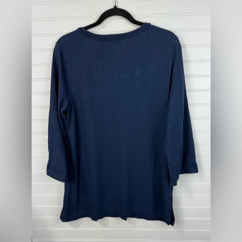 Tommy Bahama women’s navy blue braided collar tunic, 3/4 sleeves. 100% cotton. M - Picture 2 of 6